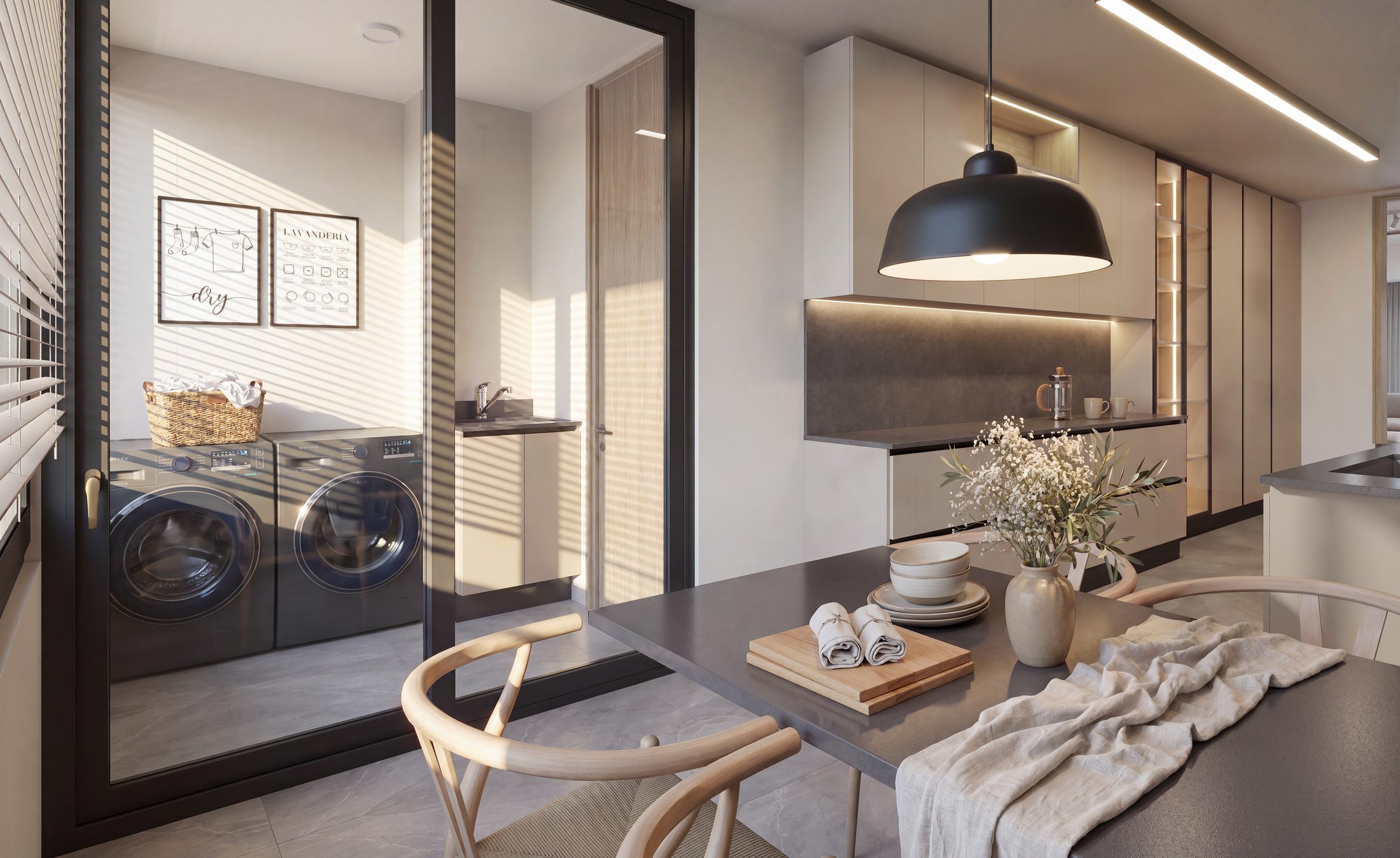 Segunda vista de la cocina del piloto, con sus muebles y cubiertas